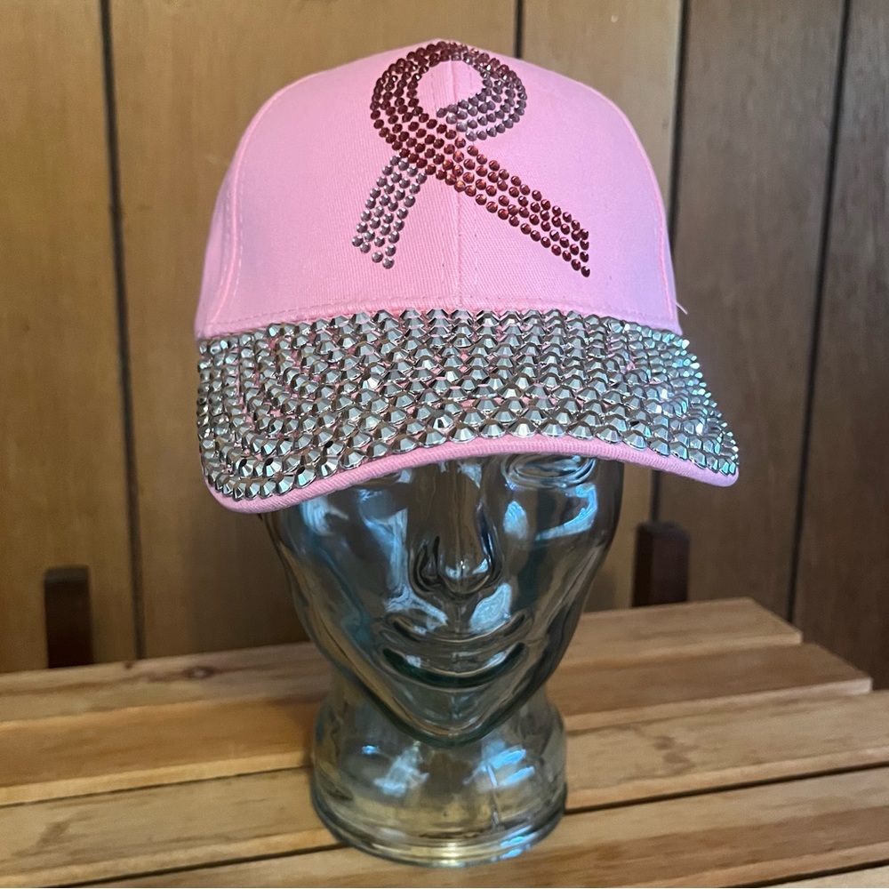 Bling Pink Ribbon Cap for Breast Cancer Awareness